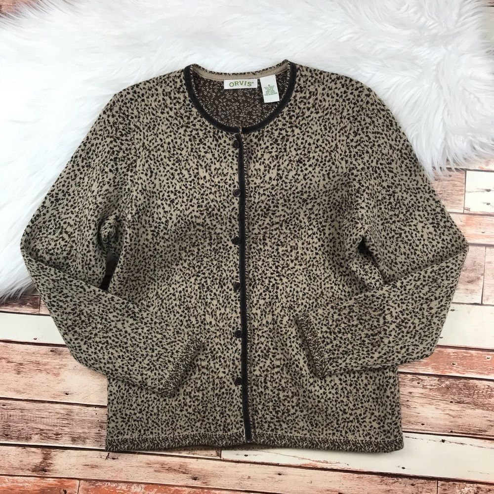 Orvis wool animal‎ printed cardigan sweater button down